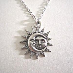 Sun And Moon Pagan Celestial Pendant Necklace