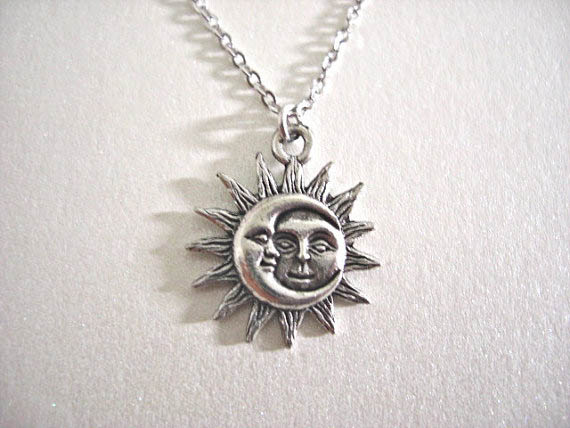 Sun And Moon Pagan Celestial Pendant Necklace