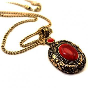 Engraved Rose Red Opal Pendant Necklace on Luulla