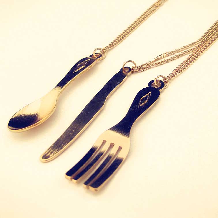 Retro Gold Knife Spoon And Fork Necklace on Luulla